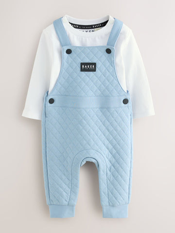 Baker by Ted Baker Blue Quilted Dungarees and T-Shirt Set