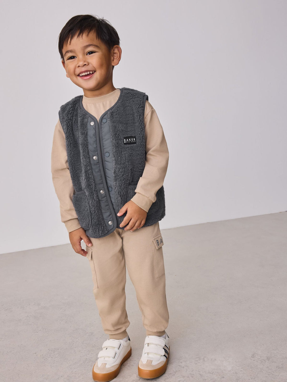 Baker by Ted Baker 3 Piece Stone Borg Gilet, Sweatshirt and Joggers Set