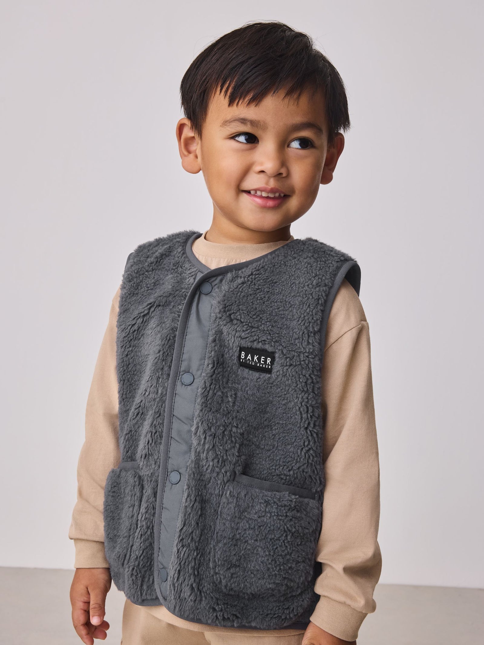 Baker by Ted Baker 3 Piece Stone Borg Gilet, Sweatshirt and Joggers Set