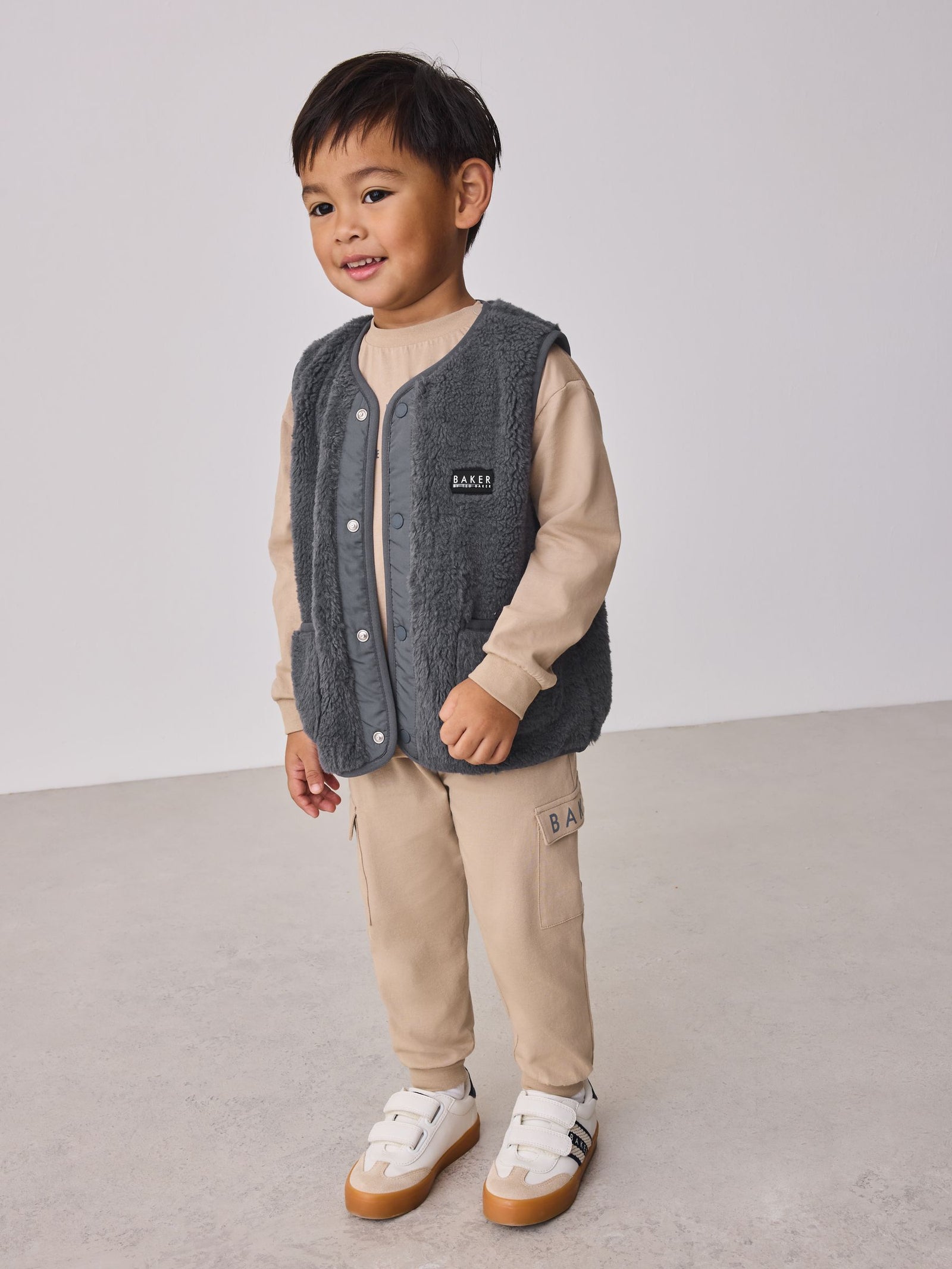 Baker by Ted Baker 3 Piece Stone Borg Gilet, Sweatshirt and Joggers Set