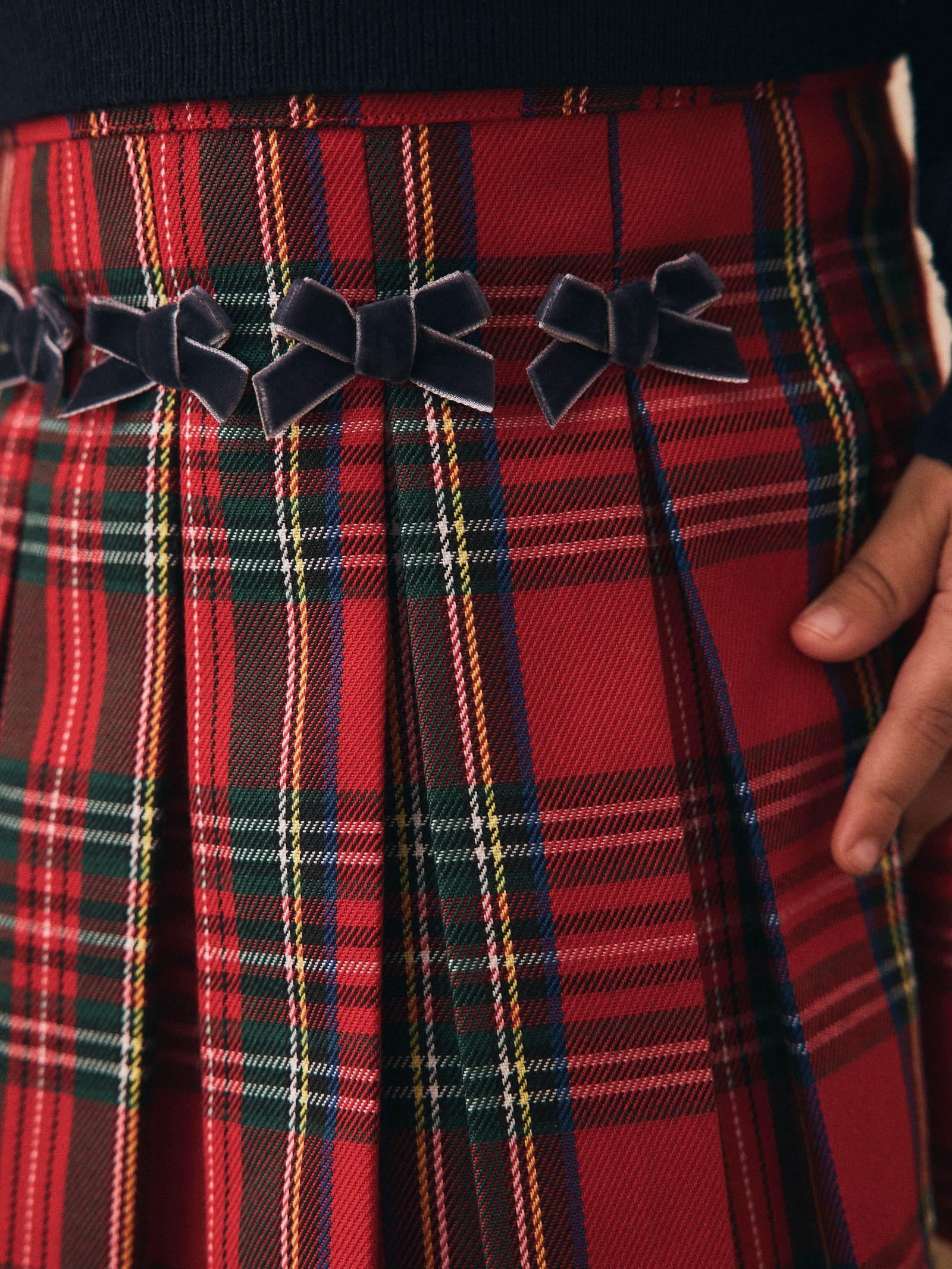 Red Tartan Bow Skirt with Navy Tights (3mths-7yrs)