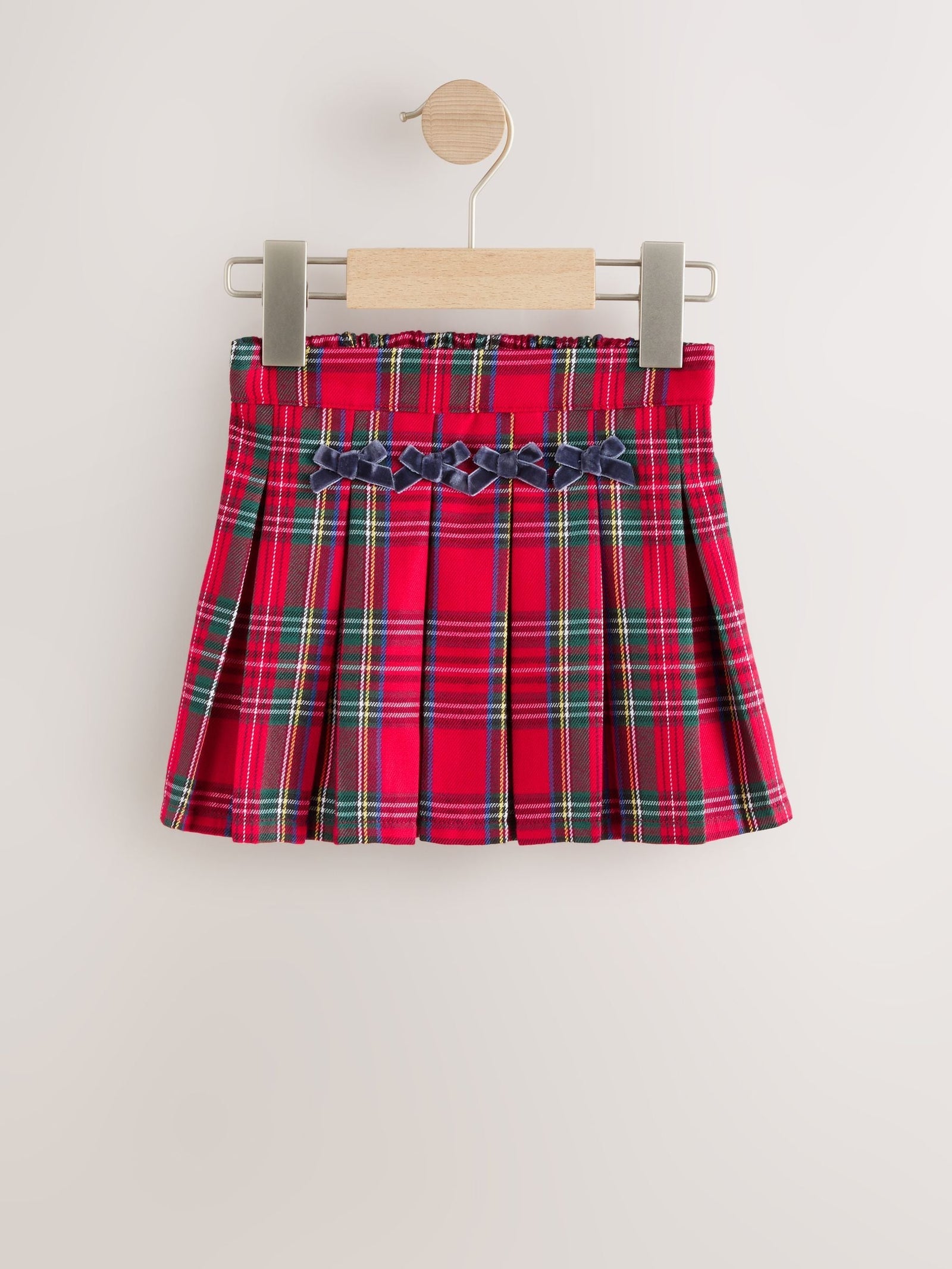 Red Tartan Bow Skirt with Navy Tights (3mths-7yrs)