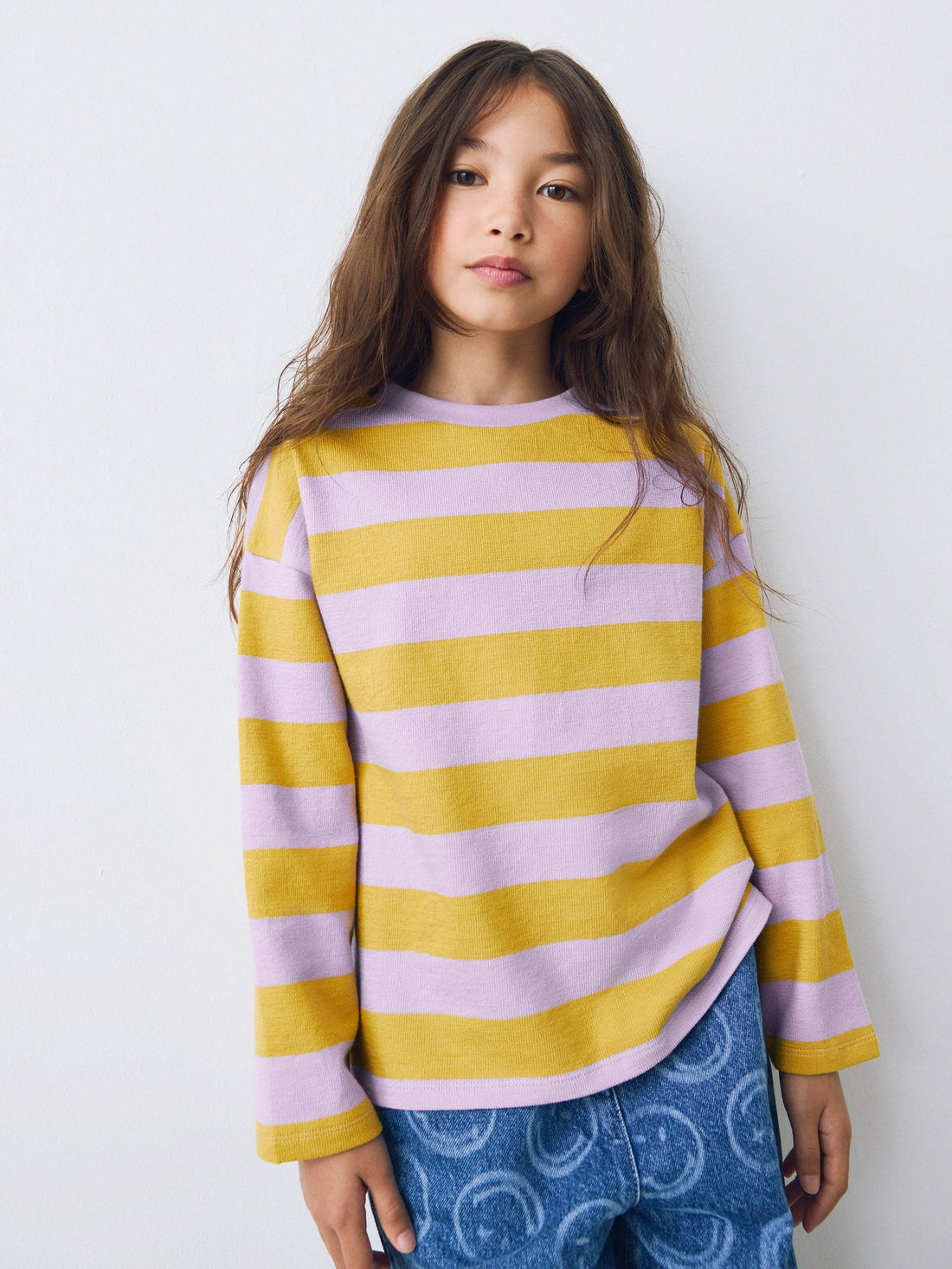 Purple/Ochre Stripe Textured Long Sleeve Top (3-16yrs)