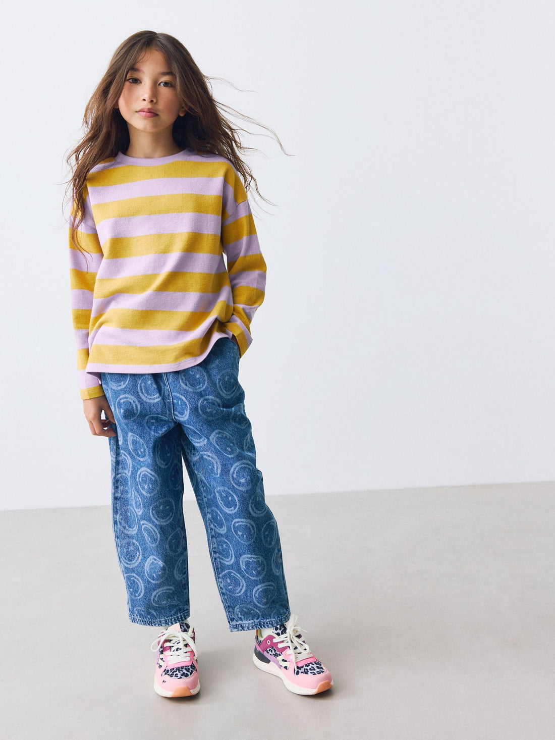 Purple/Ochre Stripe Textured Long Sleeve Top (3-16yrs)