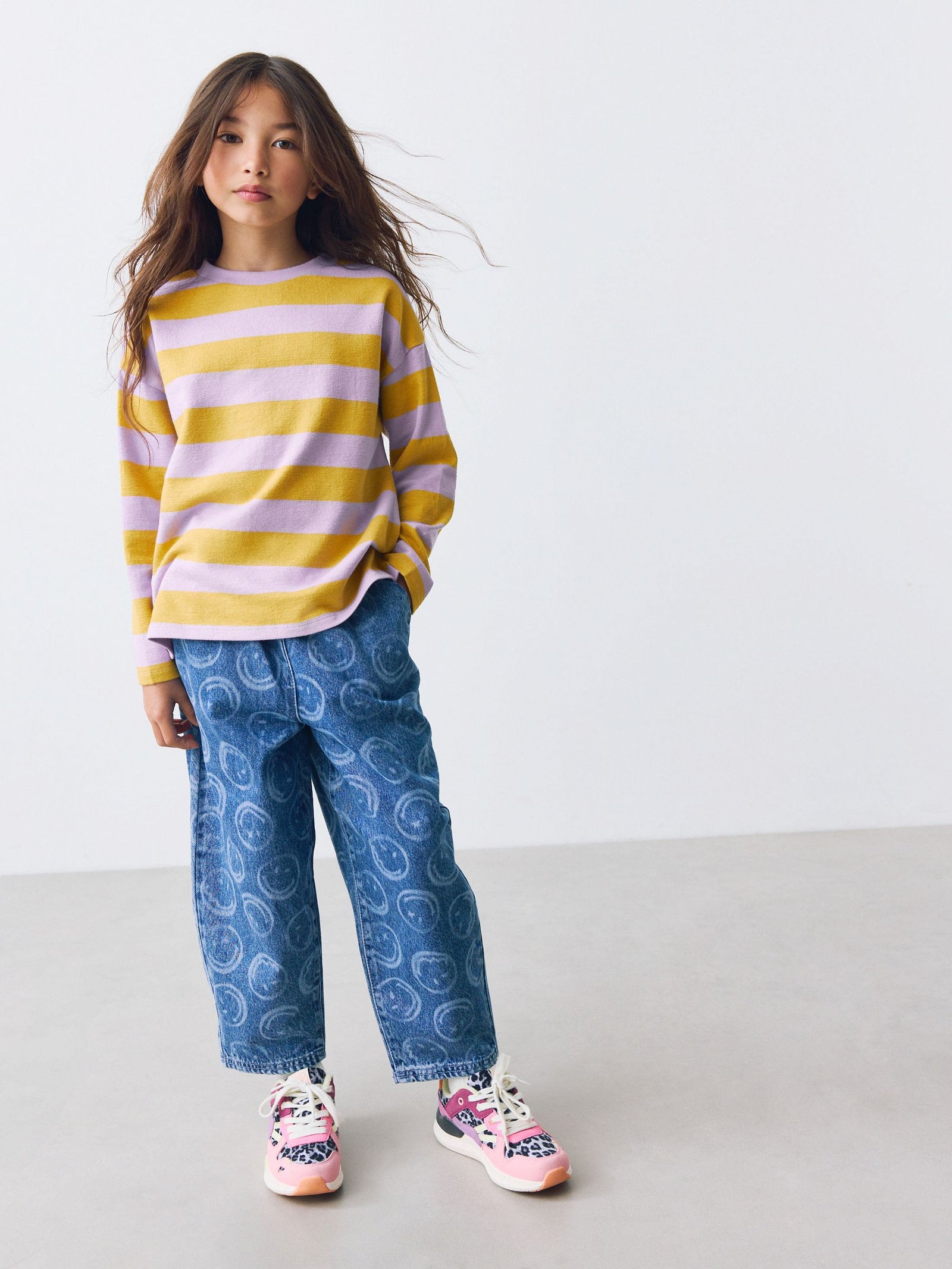 Purple/Ochre Stripe Textured Long Sleeve Top (3-16yrs)
