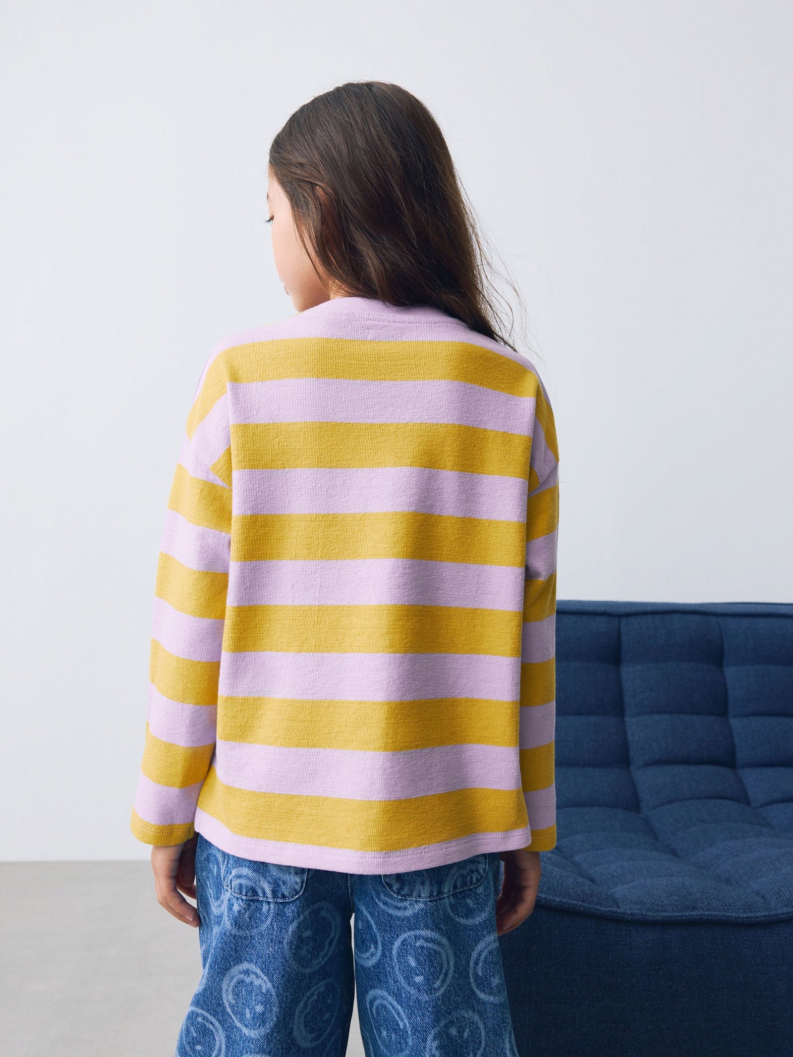 Purple/Ochre Stripe Textured Long Sleeve Top (3-16yrs)