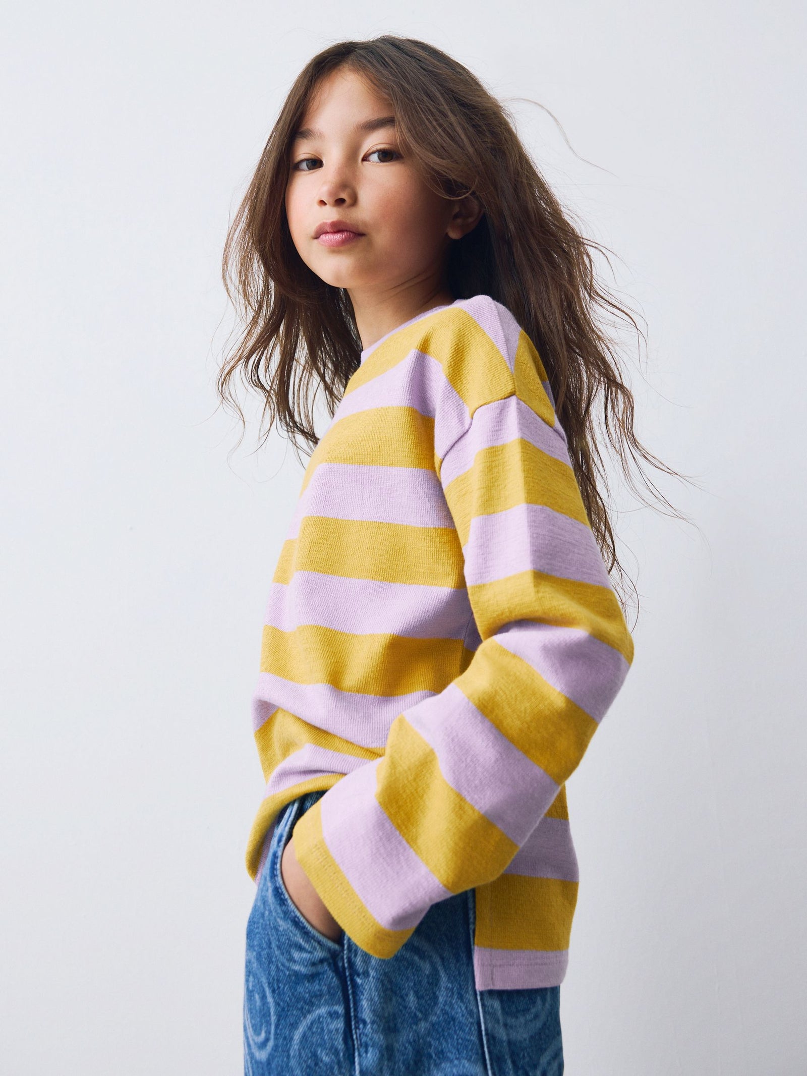 Purple/Ochre Stripe Textured Long Sleeve Top (3-16yrs)