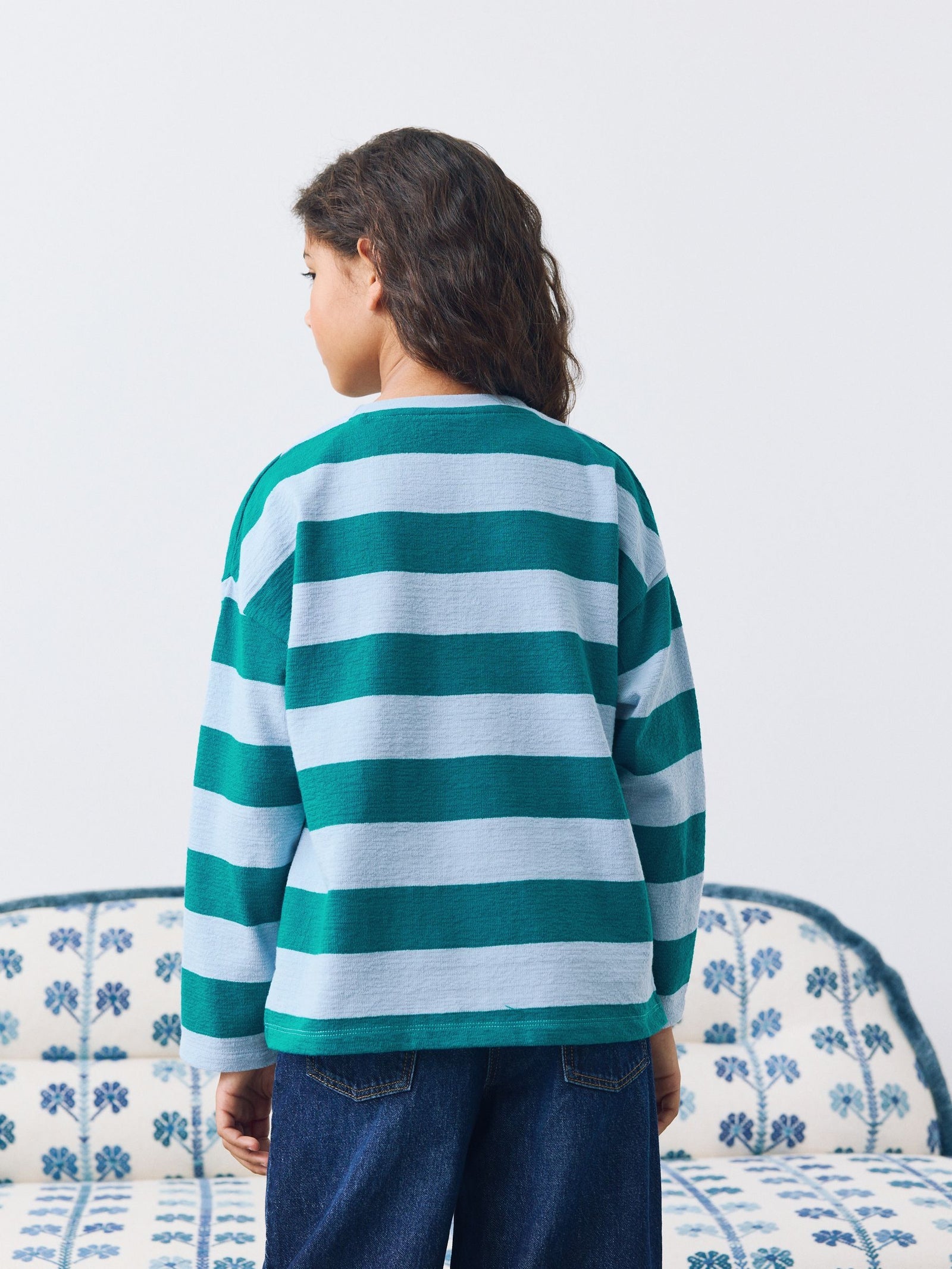Blue Stripe Textured Long Sleeve Top (3-16yrs)