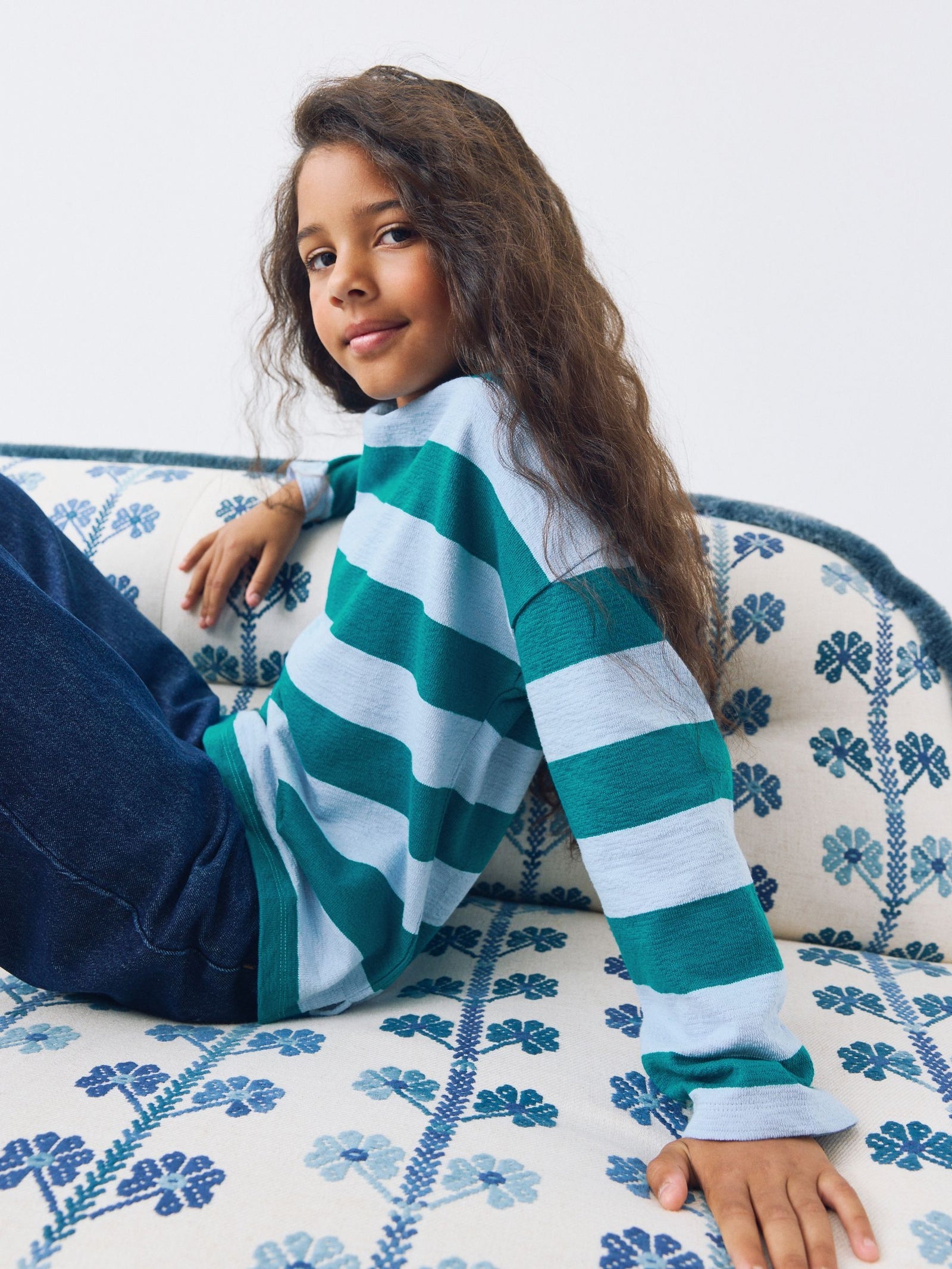 Blue Stripe Textured Long Sleeve Top (3-16yrs)