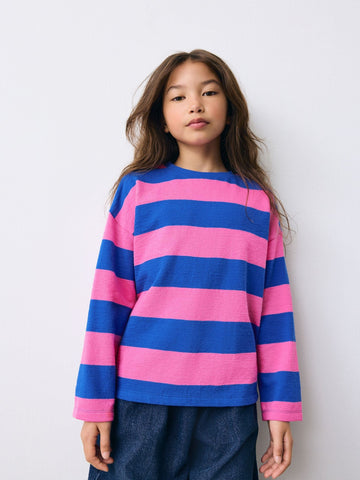 Pink/Blue Stripe Textured Long Sleeve Top (3-16yrs)