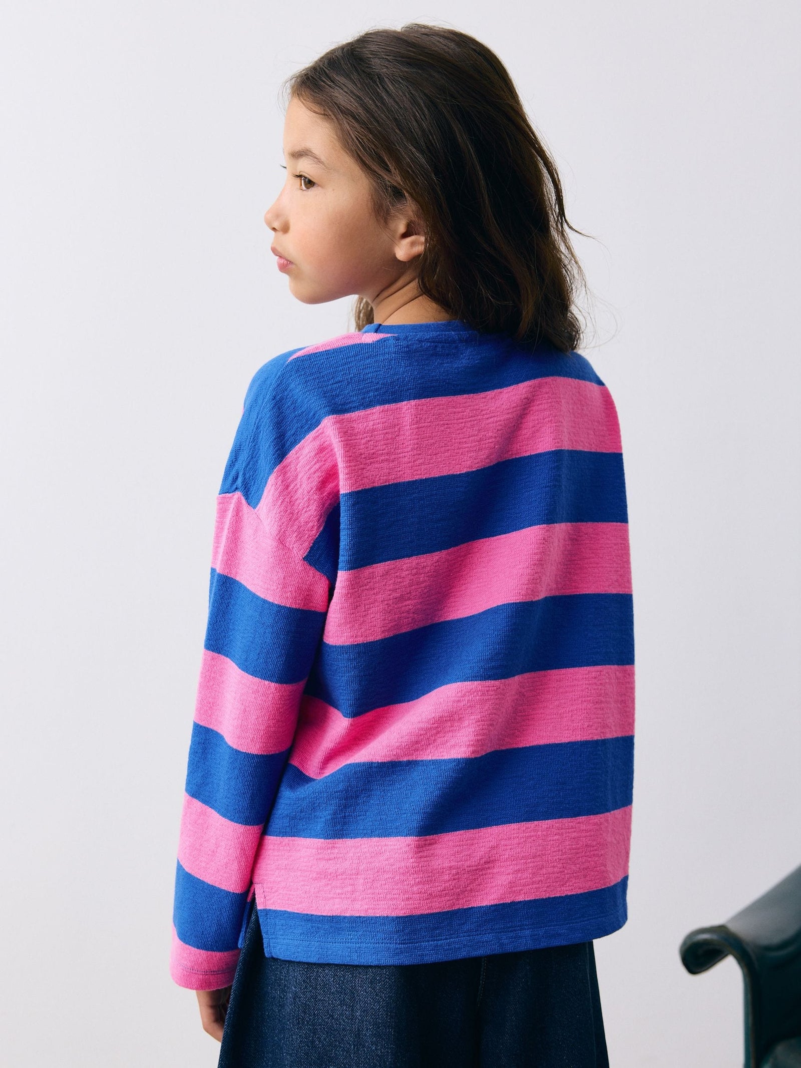 Pink/Blue Stripe Textured Long Sleeve Top (3-16yrs)