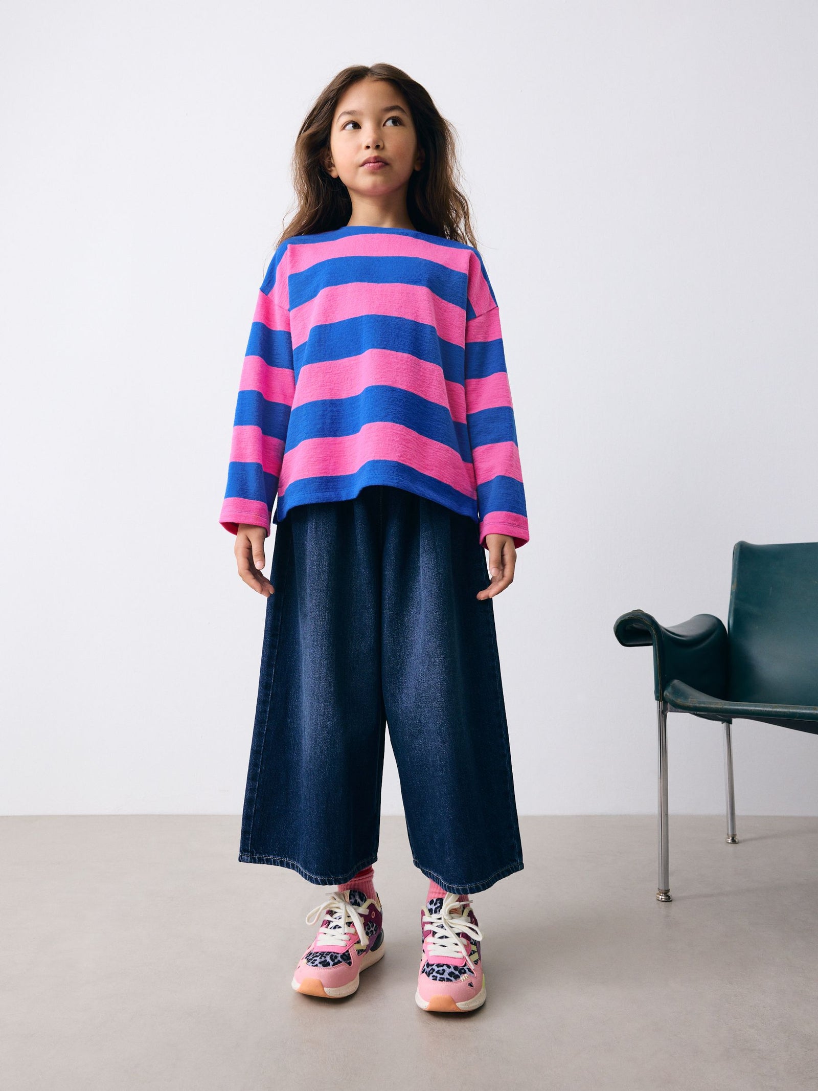 Pink/Blue Stripe Textured Long Sleeve Top (3-16yrs)