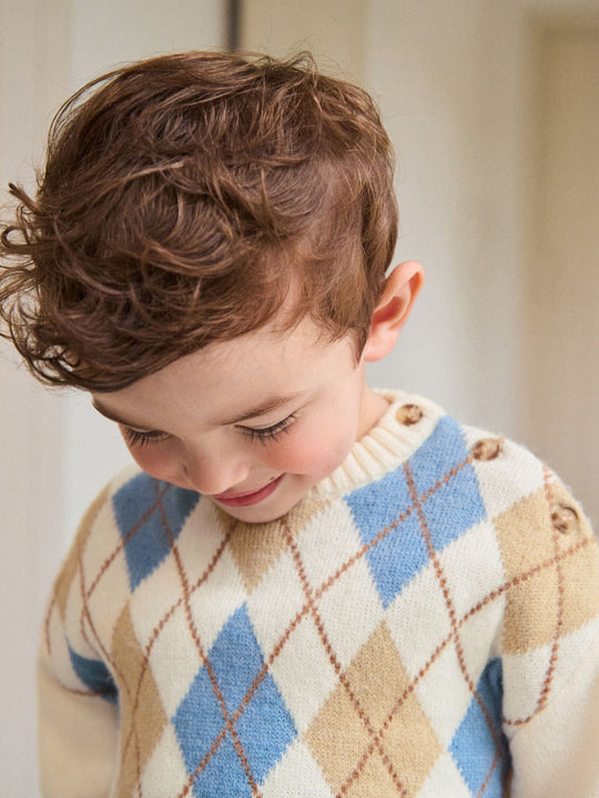 Cream Argyle Knitted Crew Neck Jumper (3mths-7yrs)