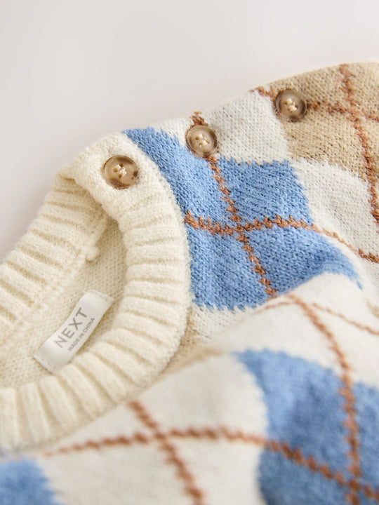 Cream Argyle Knitted Crew Neck Jumper (3mths-7yrs)