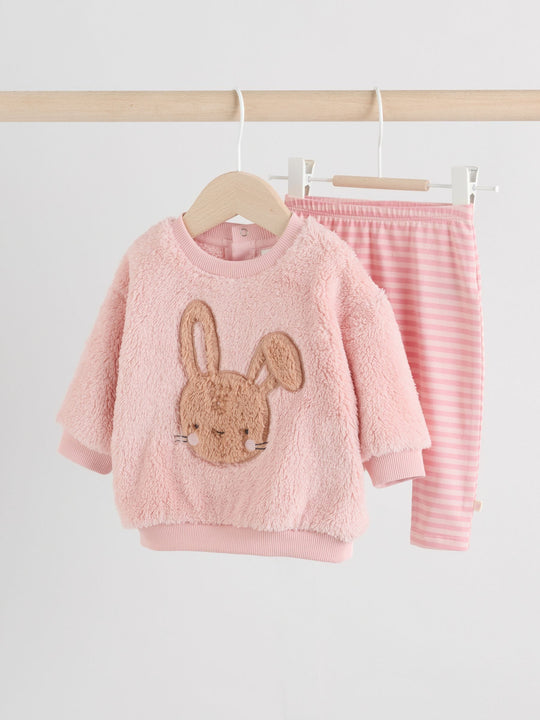 Pink Bunny Baby Fleece Tops and Leggings Set 2 Piece (0mths-2yrs)