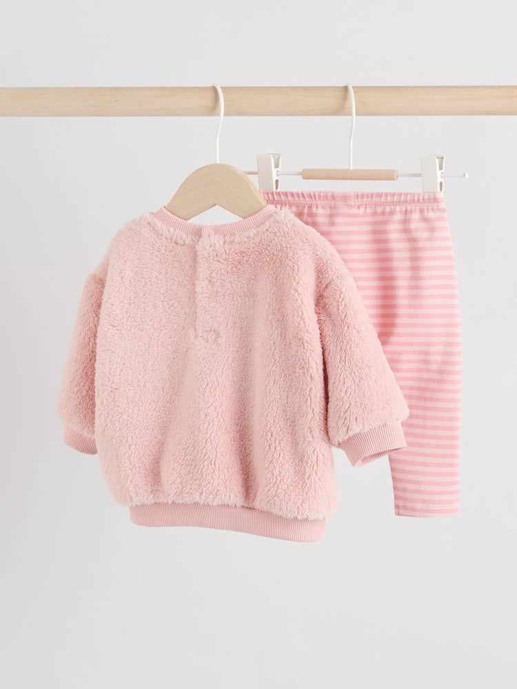 Pink Bunny Baby Fleece Tops and Leggings Set 2 Piece (0mths-2yrs)