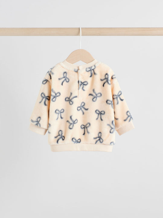 Cream/Grey Soft Velour Bow Print Jumper and Trousers Set (0mths-2yrs)