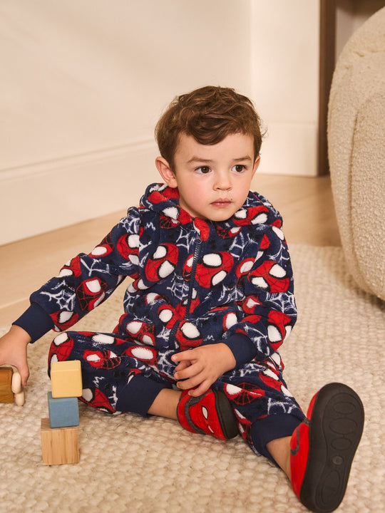 Navy/Red Spiderman Fleece All-In-One (9mths-10yrs)