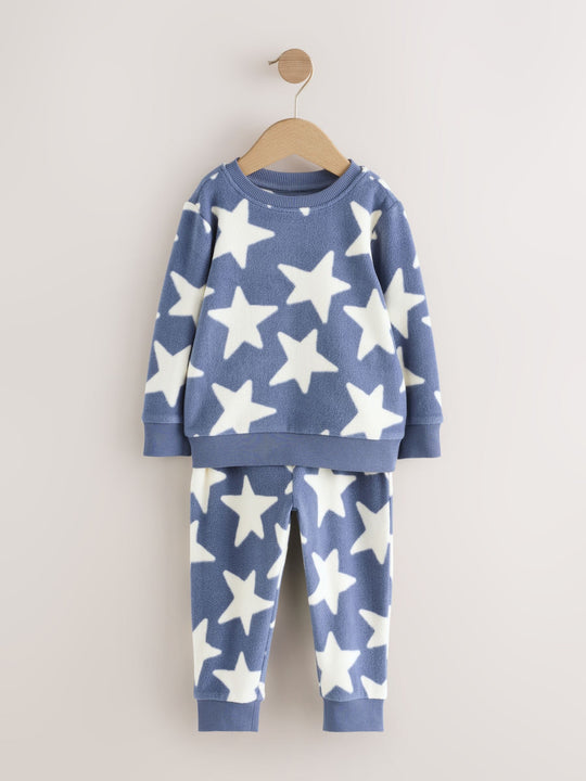 Blue/White Star Single Cosy Fleece Pyjamas (9mths-12yrs)