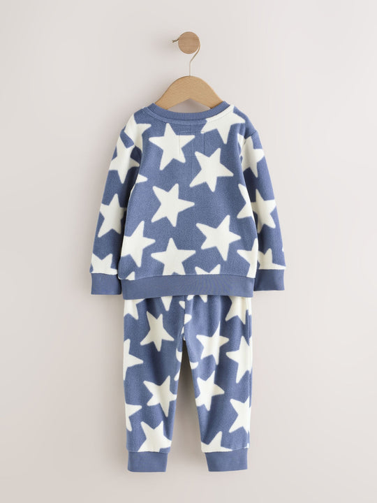 Blue/White Star Single Cosy Fleece Pyjamas (9mths-12yrs)