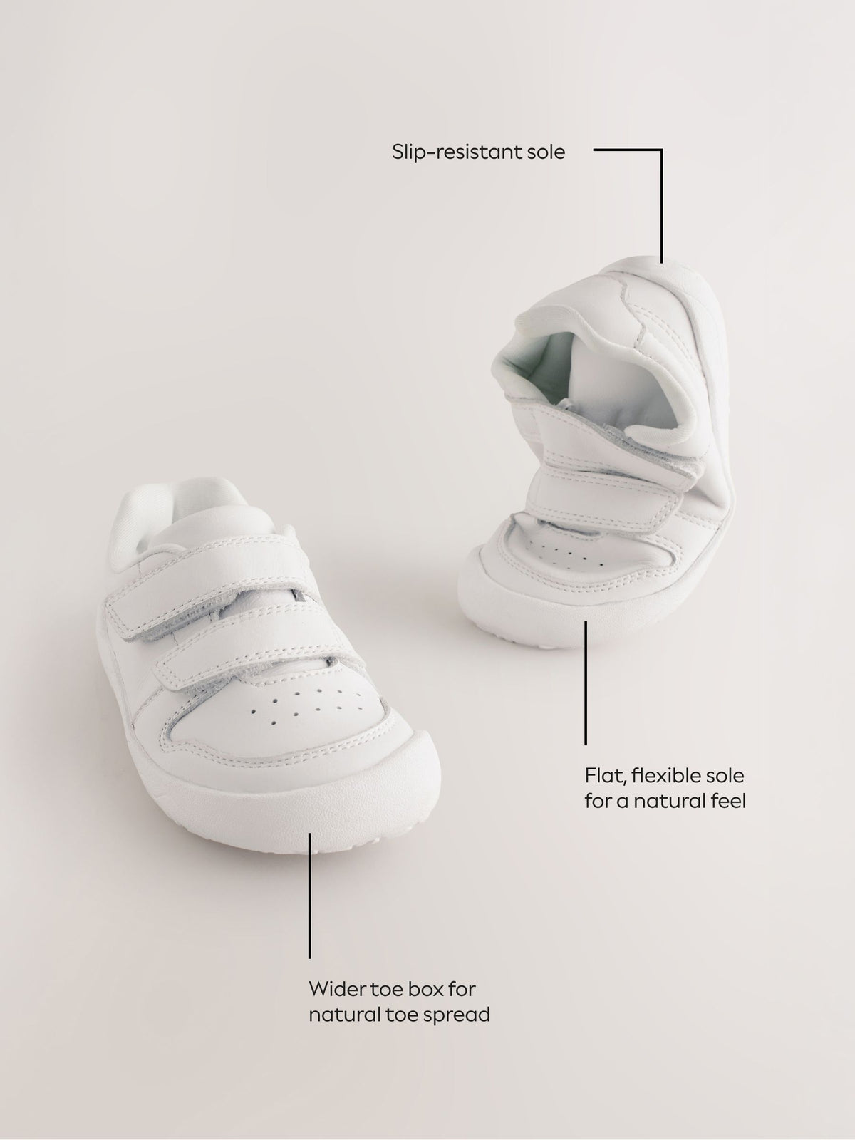 White Barefoot Leather Touch Fastening Trainers