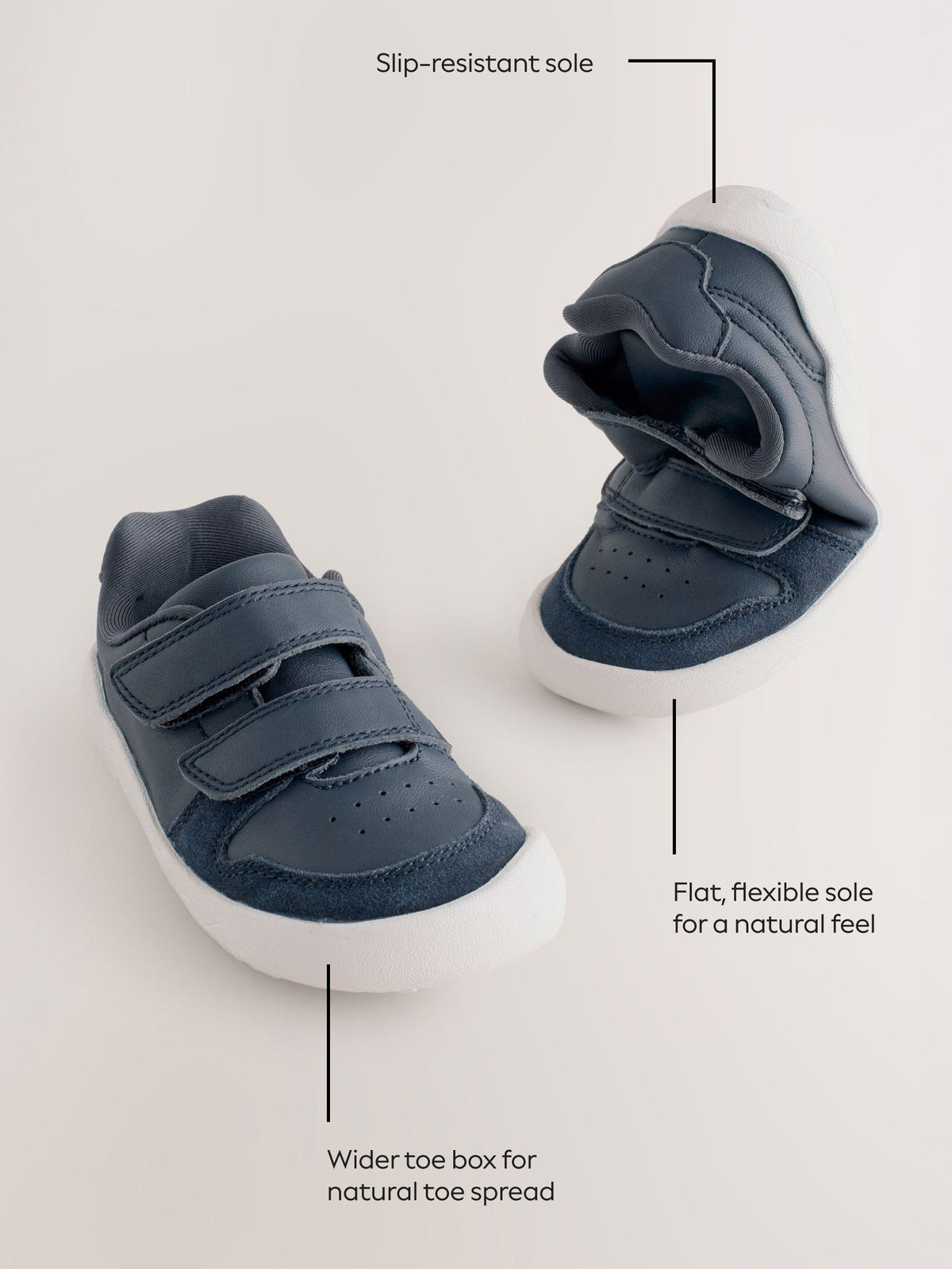 Navy Barefoot Leather Touch Fastening Trainers