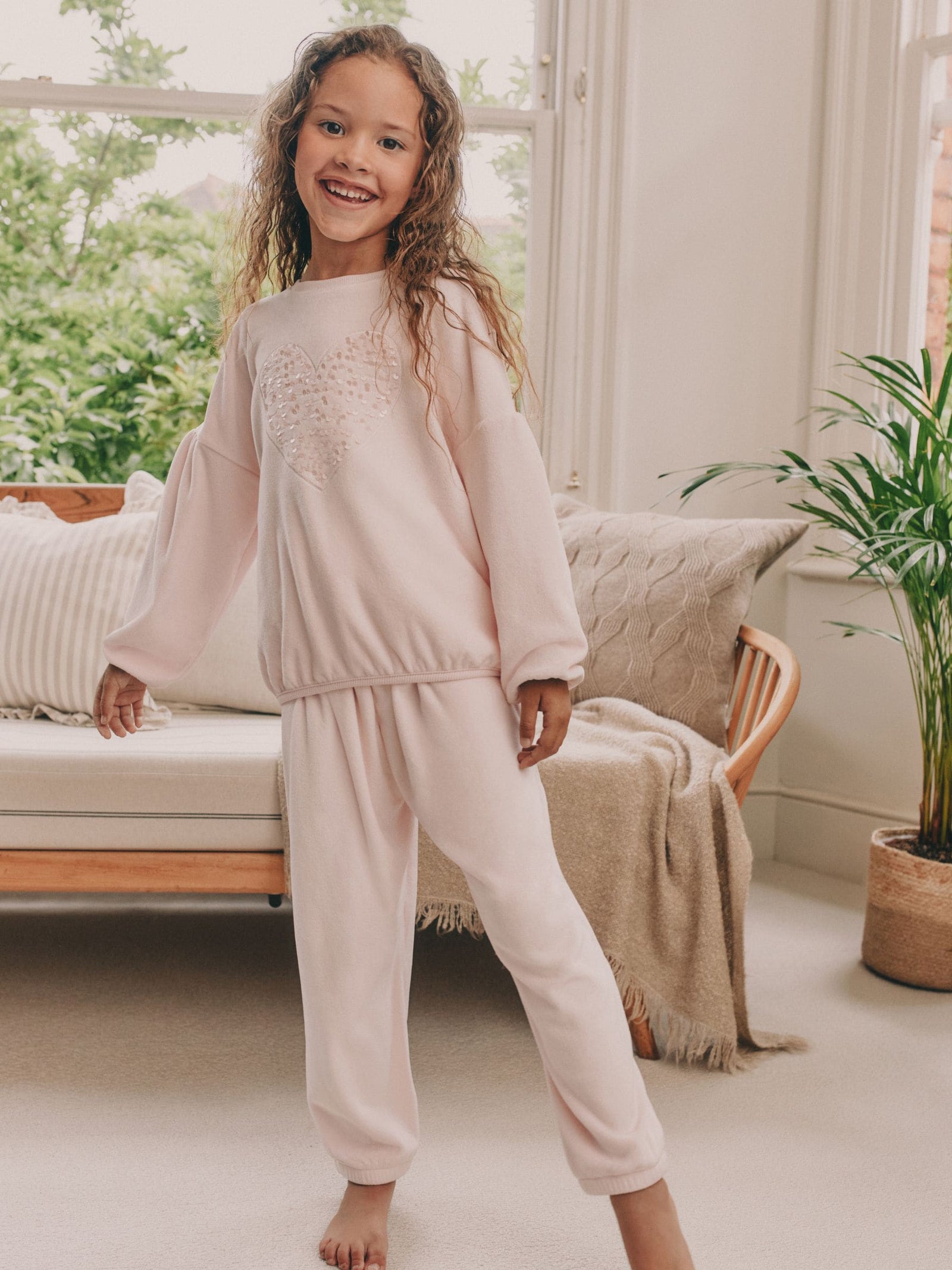 Pink Sequin Heart Cosy Fleece Pyjamas (9mths-16yrs)