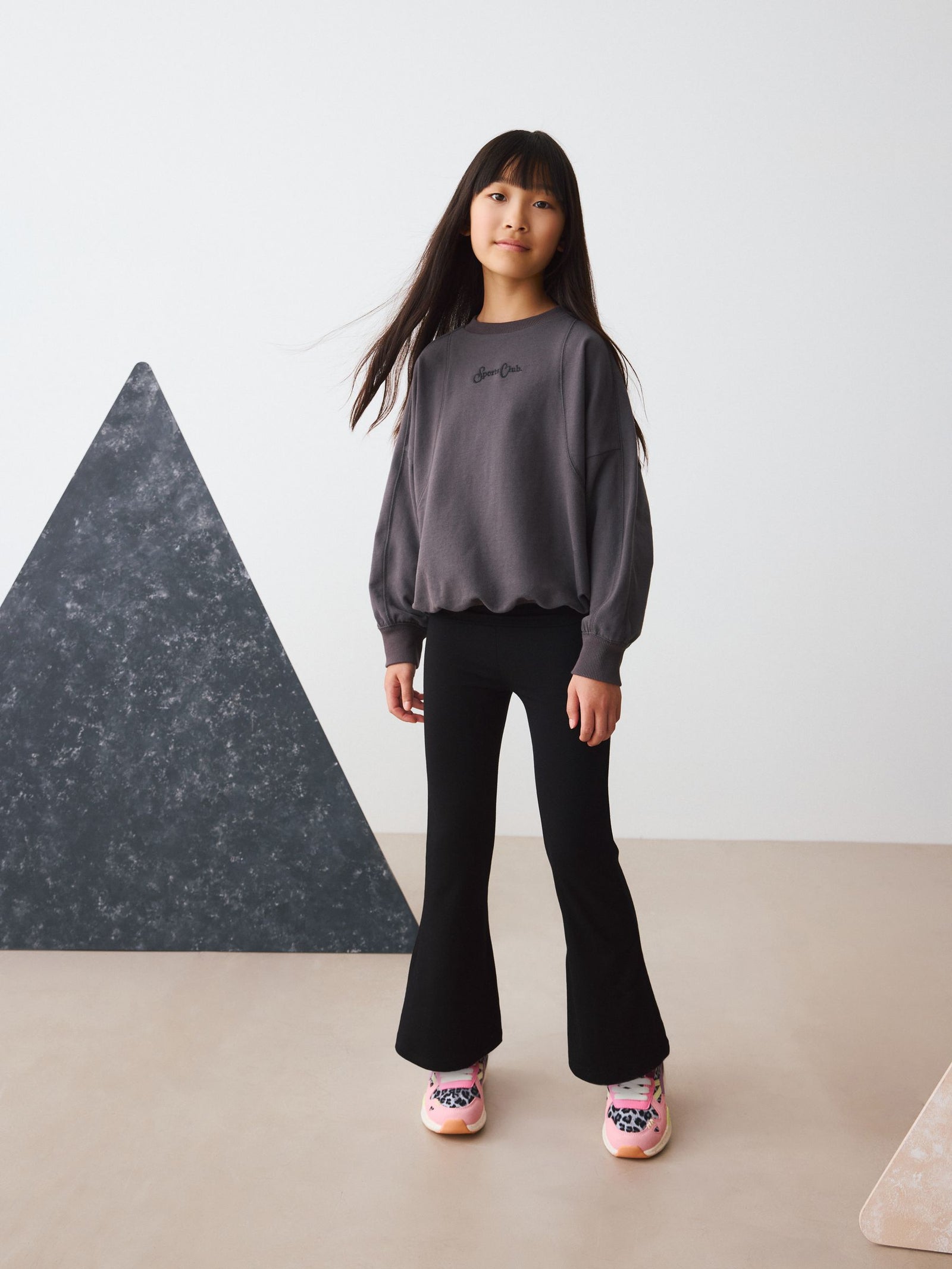 Black Fold Over Flare Leggings (3-16yrs)