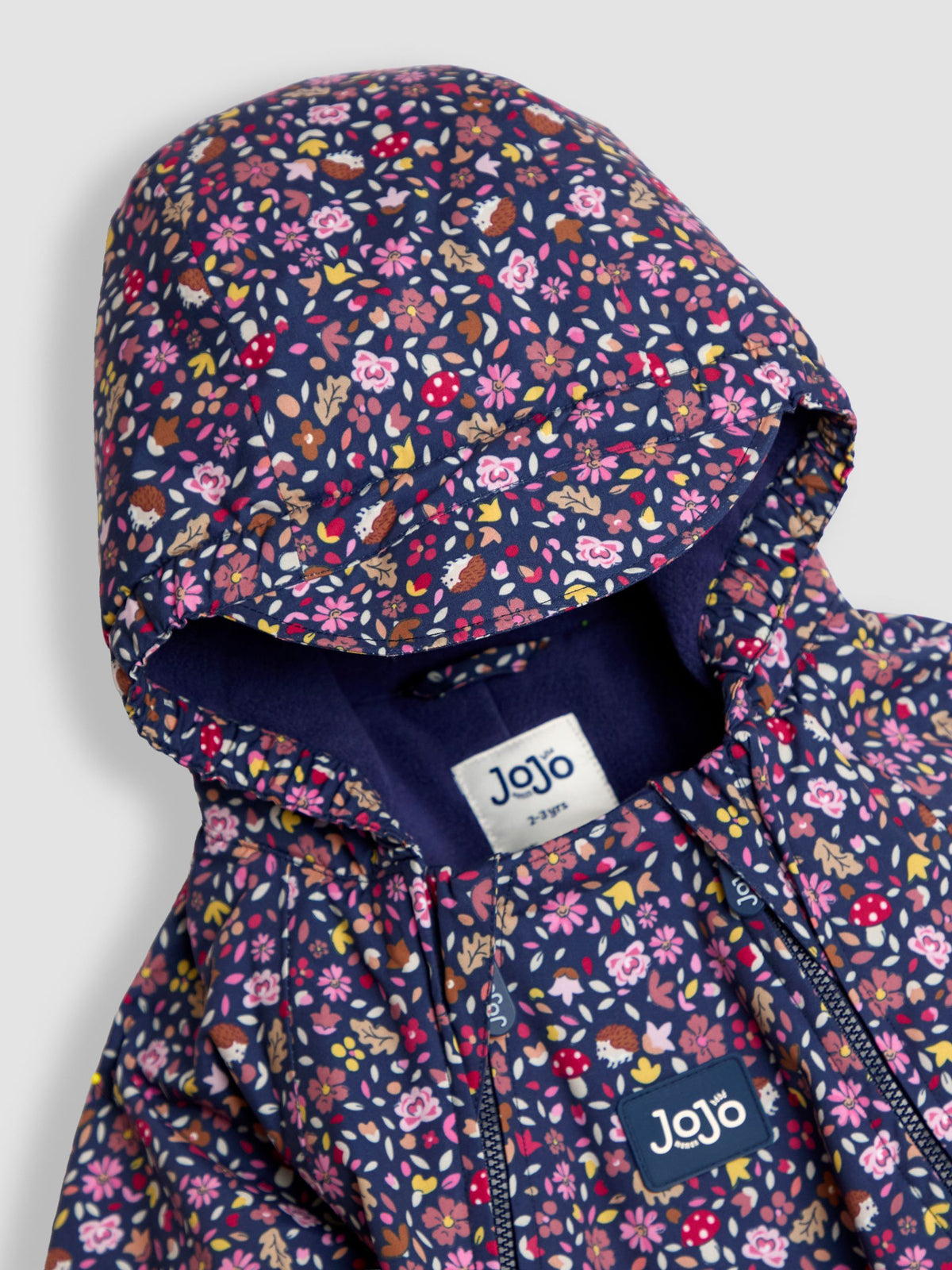 JoJo Maman Bébé Navy Hedgehog Fleece-lined Waterproof Puddle Suit