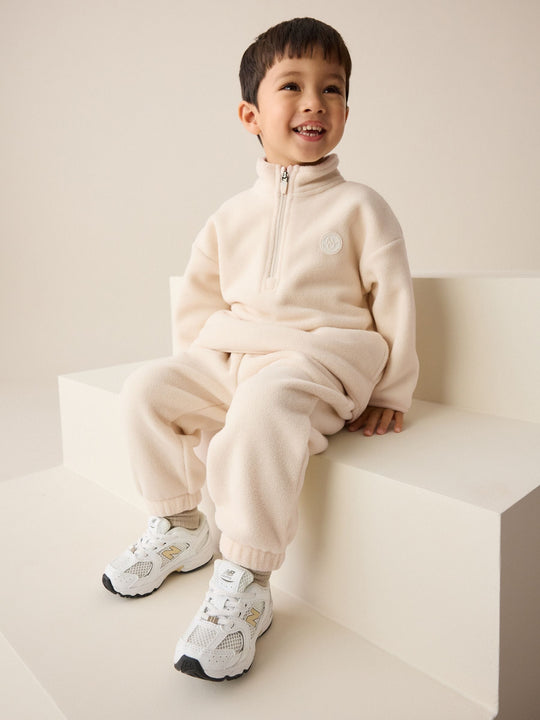 Ecru Off White Fleece Half Zip Top and Joggers Set (3mths-7yrs)