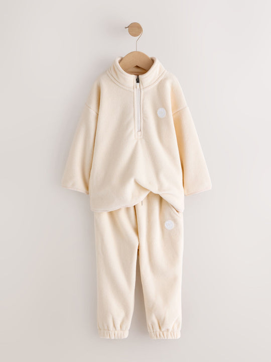 Ecru Off White Fleece Half Zip Top and Joggers Set (3mths-7yrs)