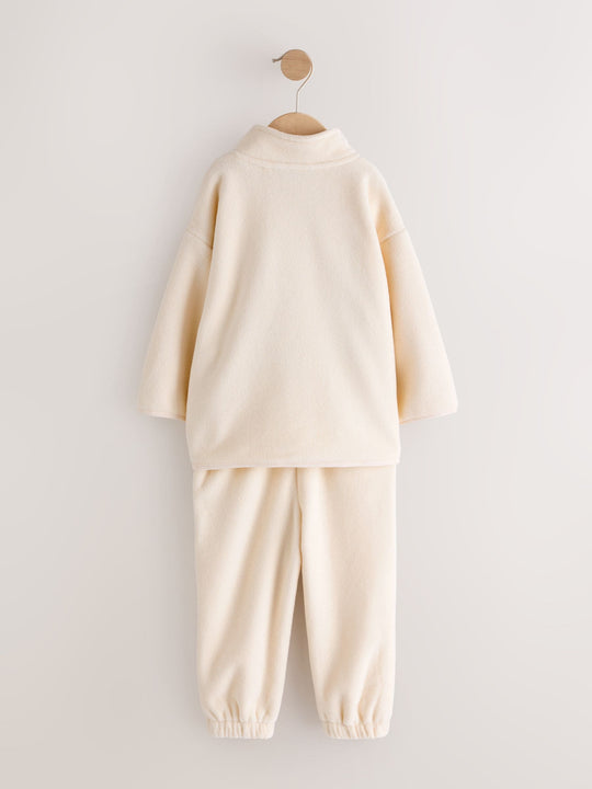 Ecru Off White Fleece Half Zip Top and Joggers Set (3mths-7yrs)