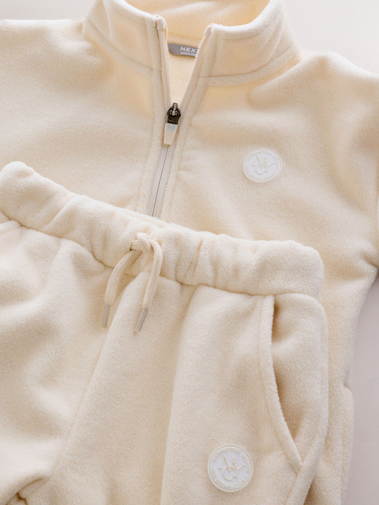 Ecru Off White Fleece Half Zip Top and Joggers Set (3mths-7yrs)