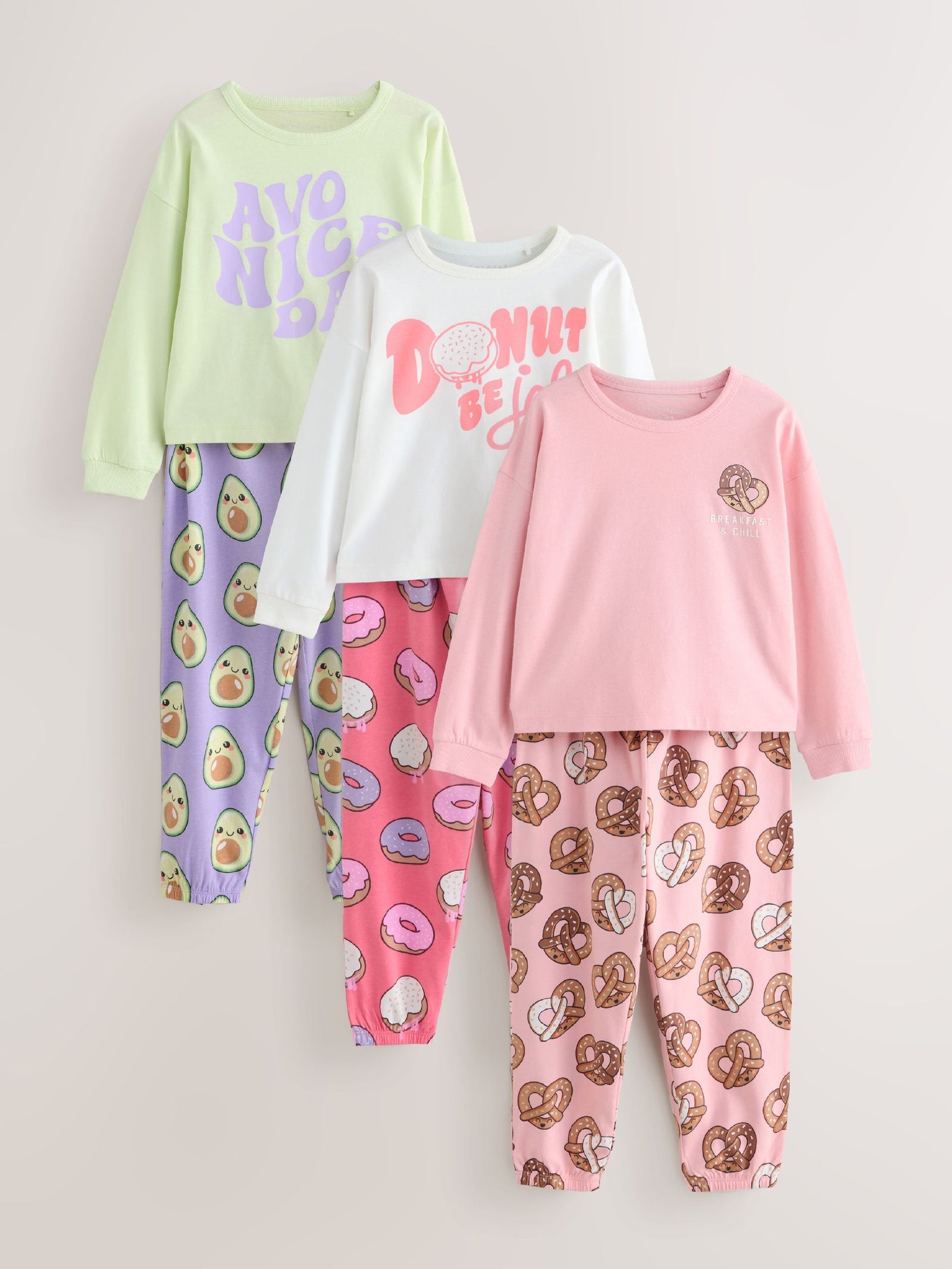 Avocado Slogan Print Joggers Pyjamas 3 Pack (3-16yrs)