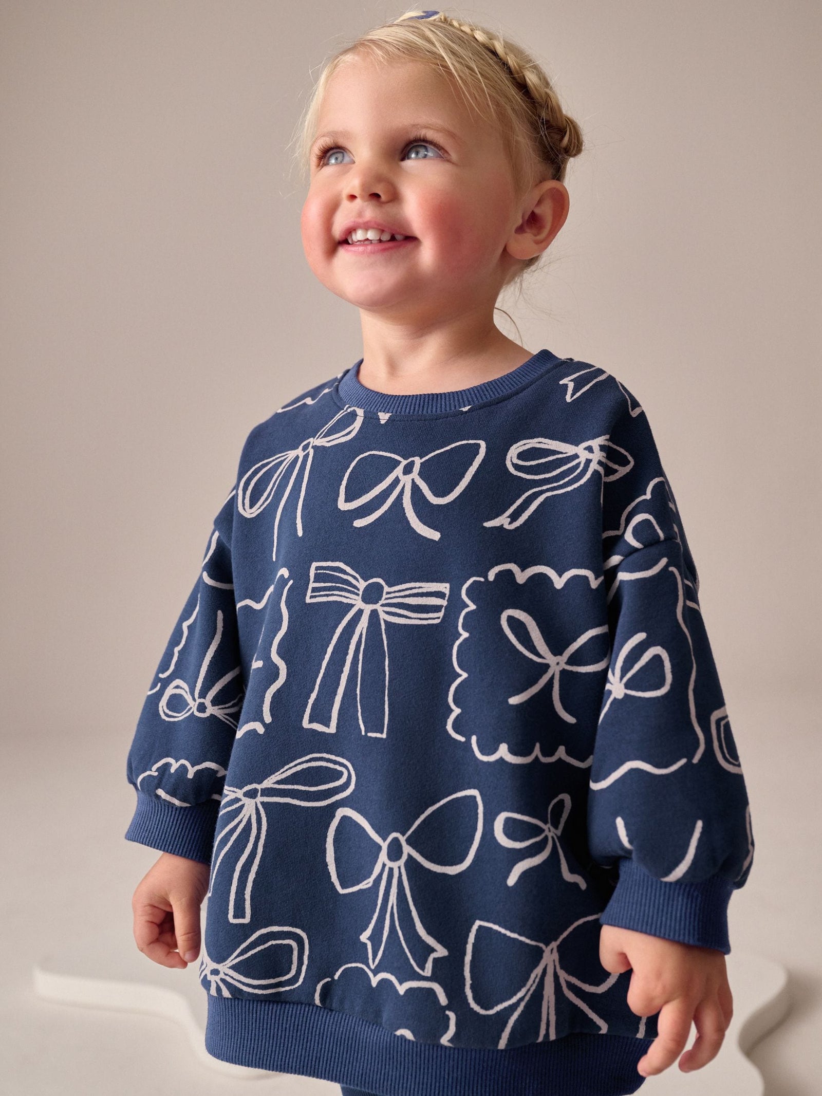 Navy Bow Print Sweatshirt & Flare Leggings Set (3mths-7yrs)