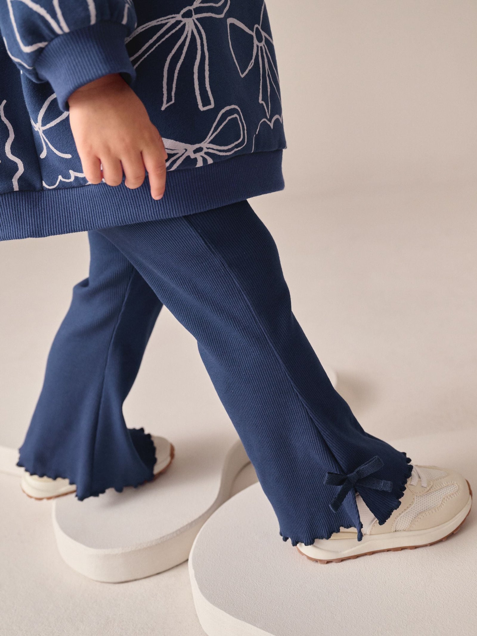 Navy Bow Print Sweatshirt & Flare Leggings Set (3mths-7yrs)