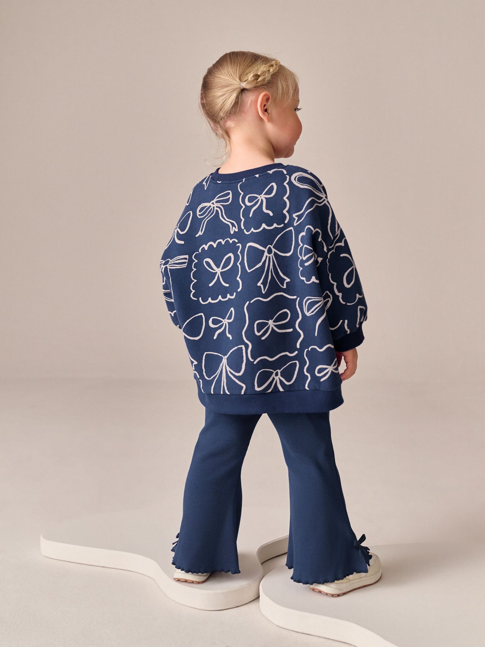 Navy Bow Print Sweatshirt & Flare Leggings Set (3mths-7yrs)