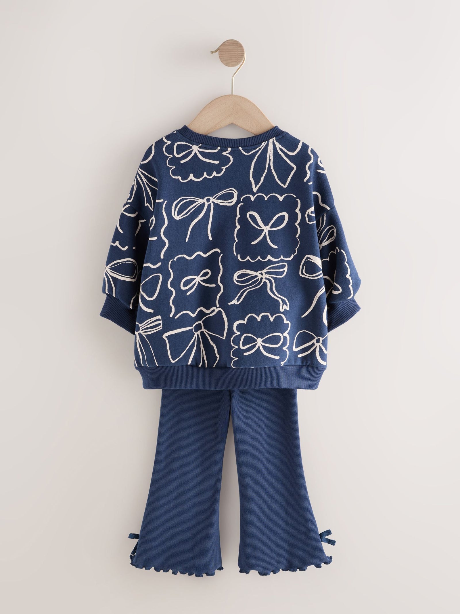 Navy Bow Print Sweatshirt & Flare Leggings Set (3mths-7yrs)