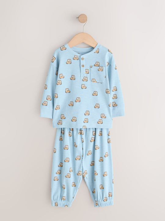 Blue/Ecru/Ochre Mini Transport Ribbed Pyjamas 3 Pack (9mths-12yrs)