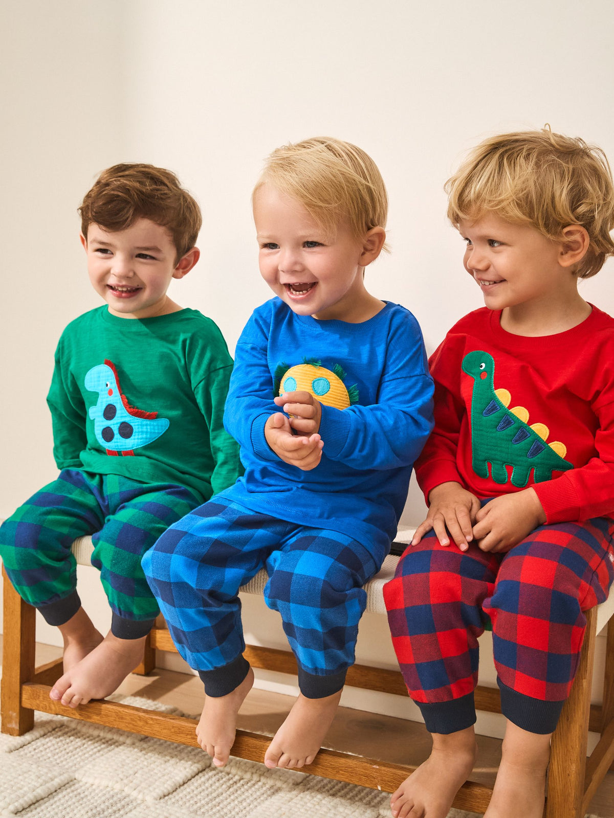 Red/Blue/Green Check Dinosaur Check Woven Bottom Pyjamas 3 Pack (9mths-12yrs)