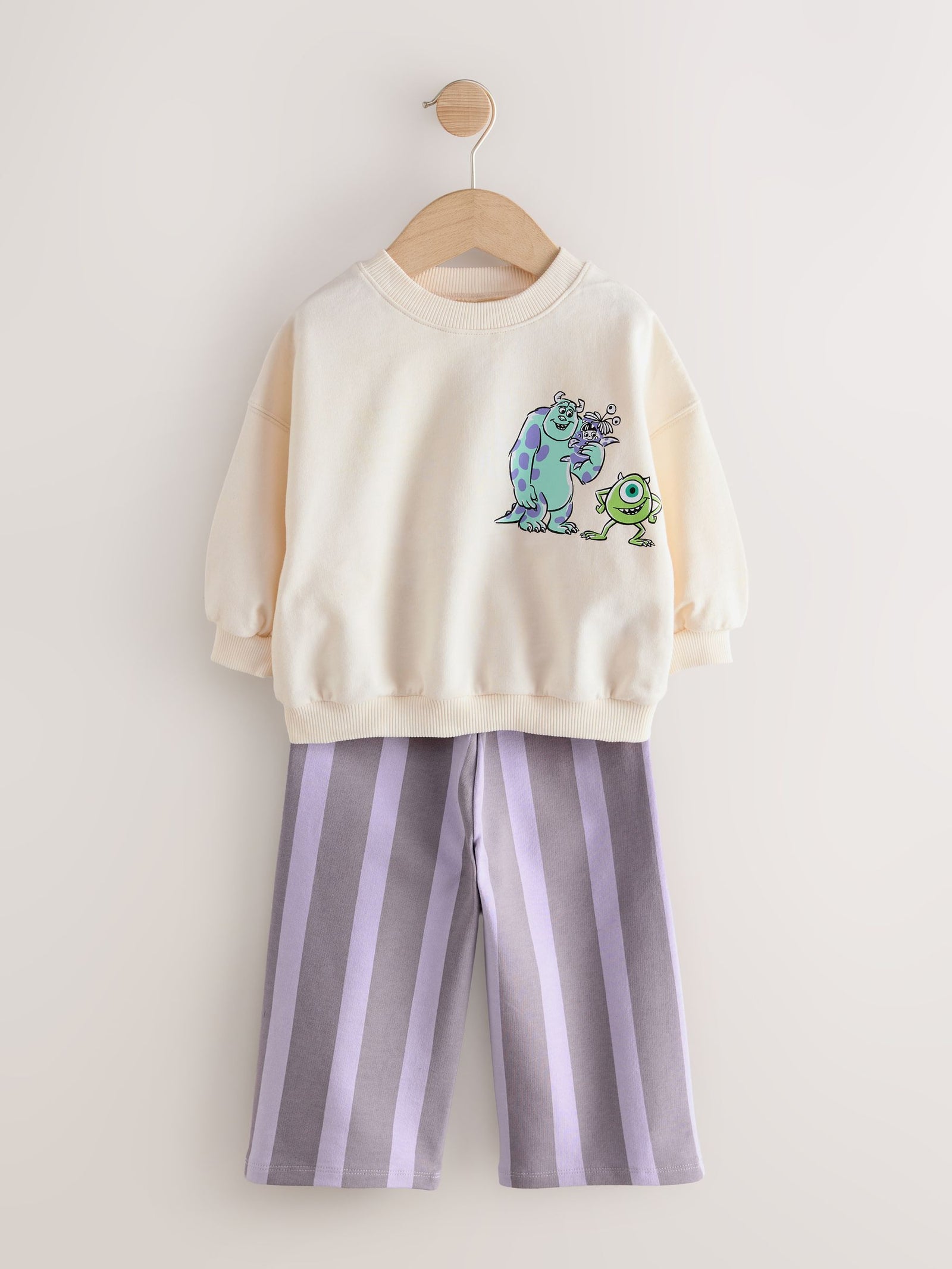 Ecru White Monsters, Inc Long Sleeve Top and Barrel Leg Trousers (3mths-7yrs)