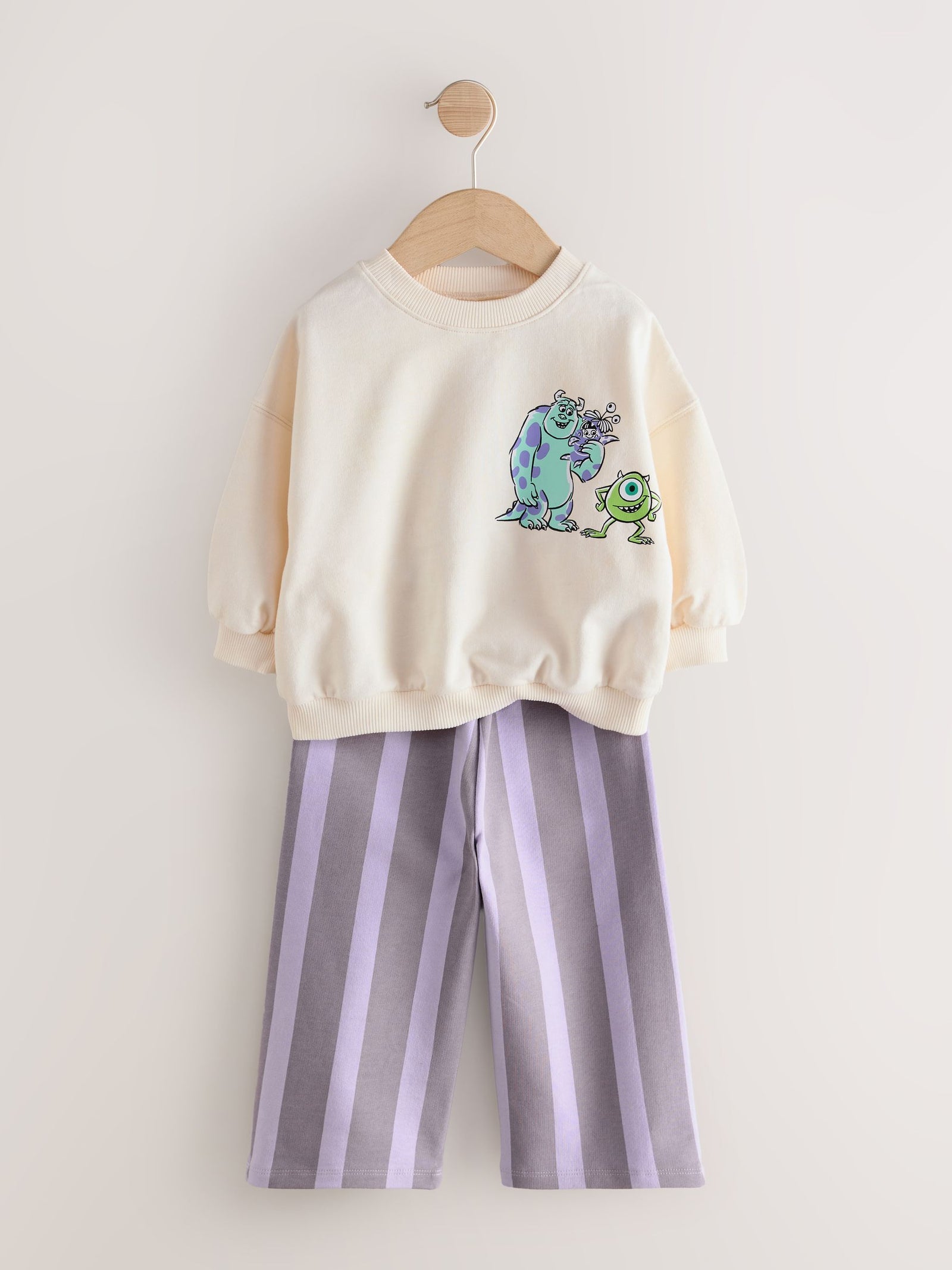 Ecru White Monsters, Inc Long Sleeve Top and Barrel Leg Trousers (3mths-7yrs)