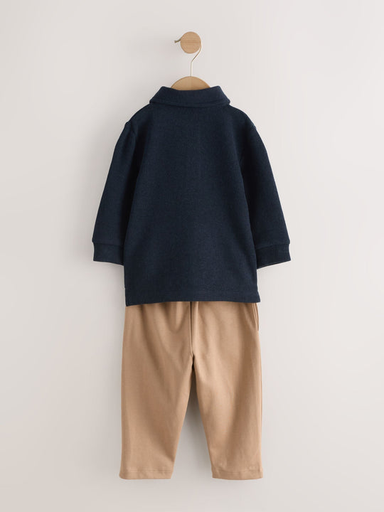 Navy Long Sleeve Polo Shirt And Joggers Set (3mths-7yrs)