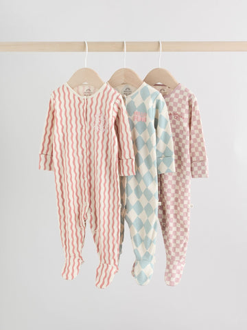 Multi Coloured Checkerboard Baby Sleepsuits 3 Pack immediate