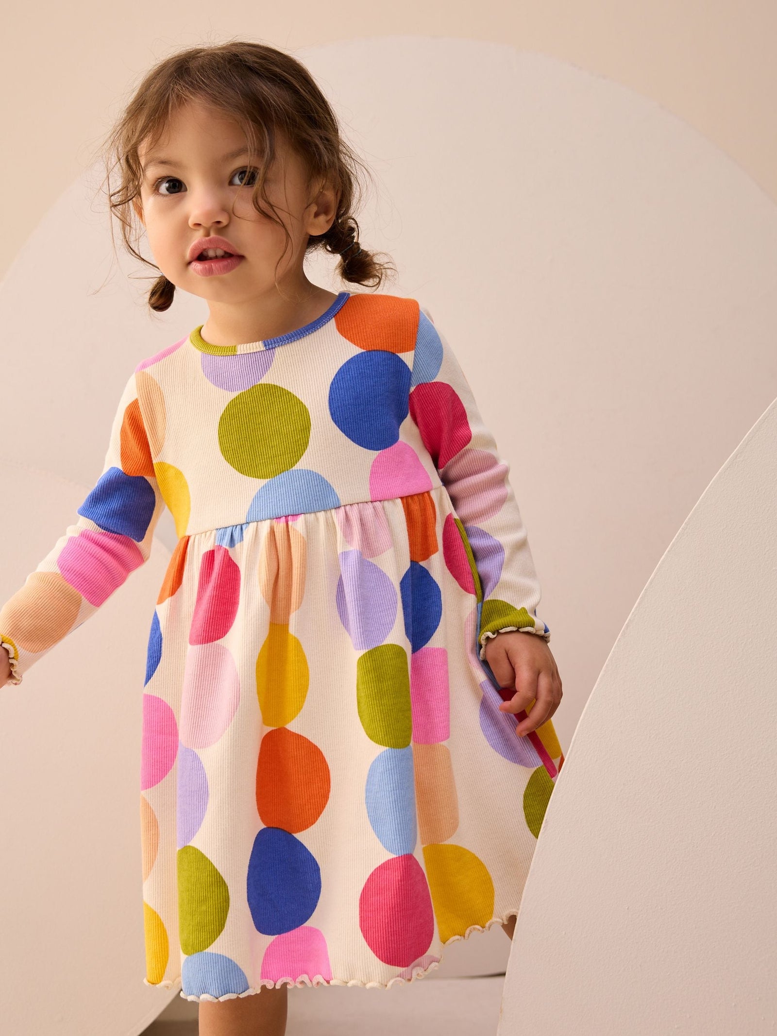 Rainbow Spot Long Sleeve Ribbed Dress (3mths-7yrs)