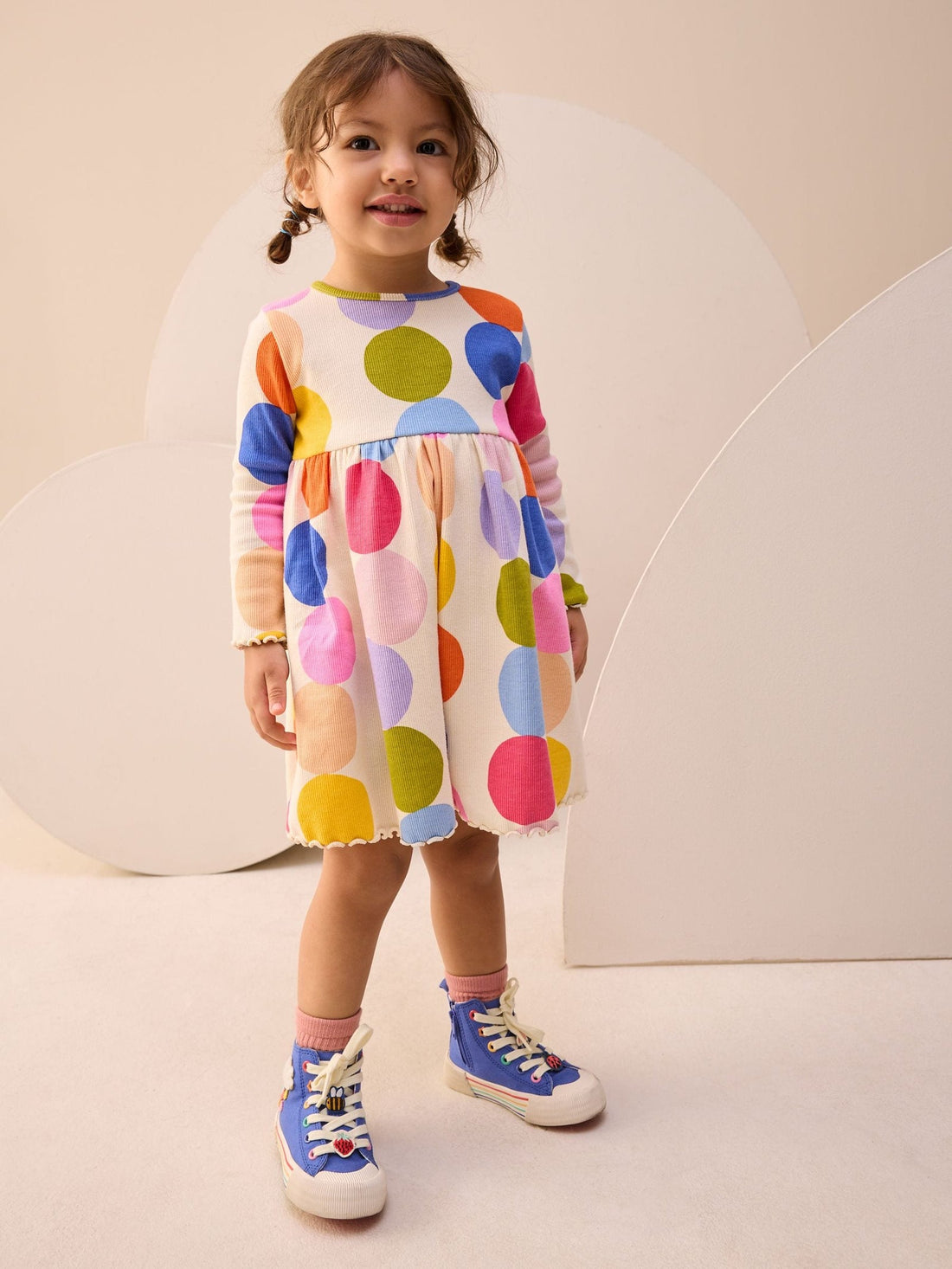 Rainbow Spot Long Sleeve Ribbed Dress (3mths-7yrs)