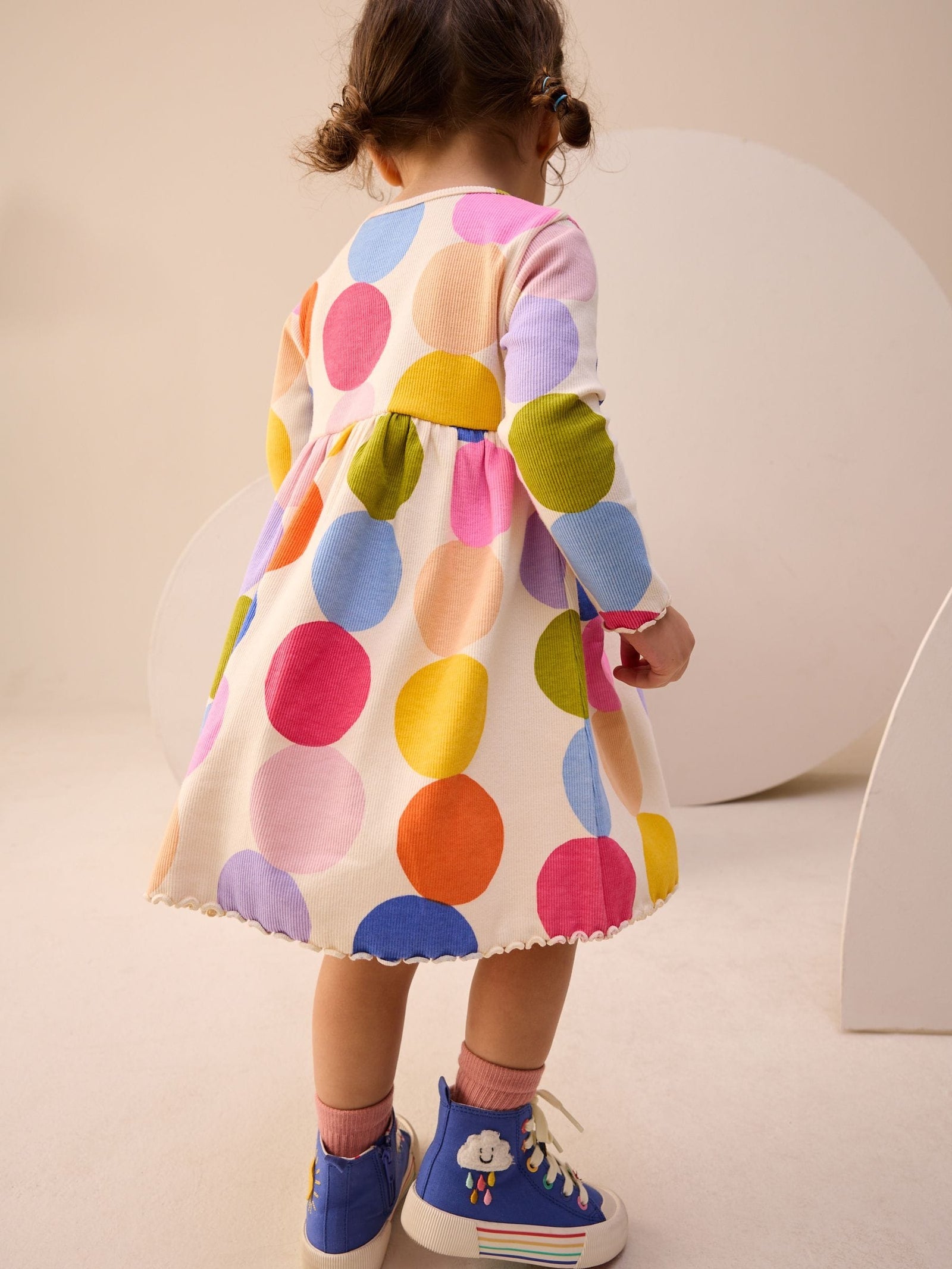 Rainbow Spot Long Sleeve Ribbed Dress (3mths-7yrs)