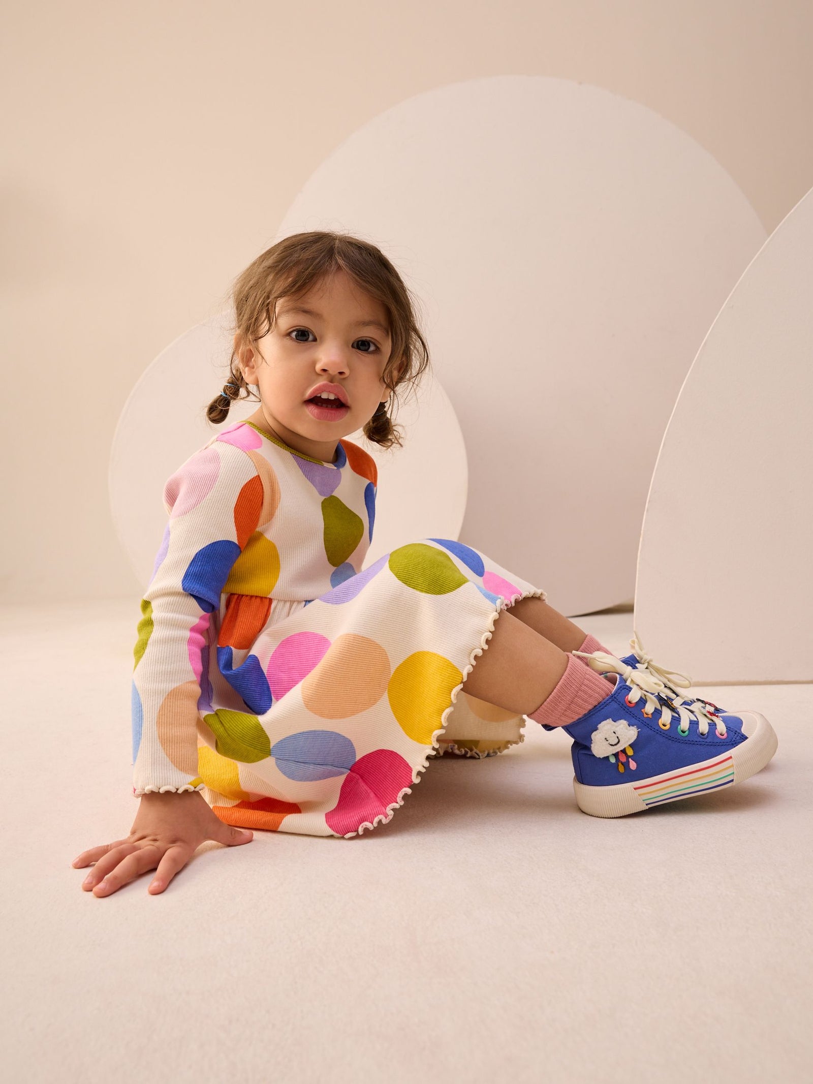 Rainbow Spot Long Sleeve Ribbed Dress (3mths-7yrs)
