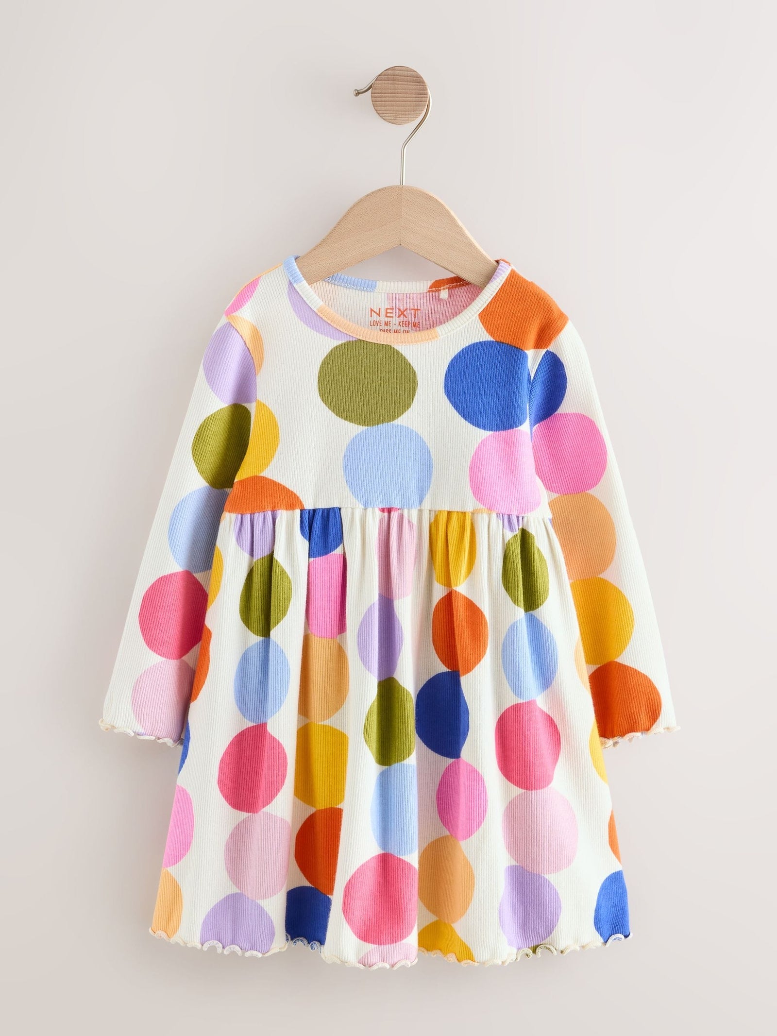 Rainbow Spot Long Sleeve Ribbed Dress (3mths-7yrs)