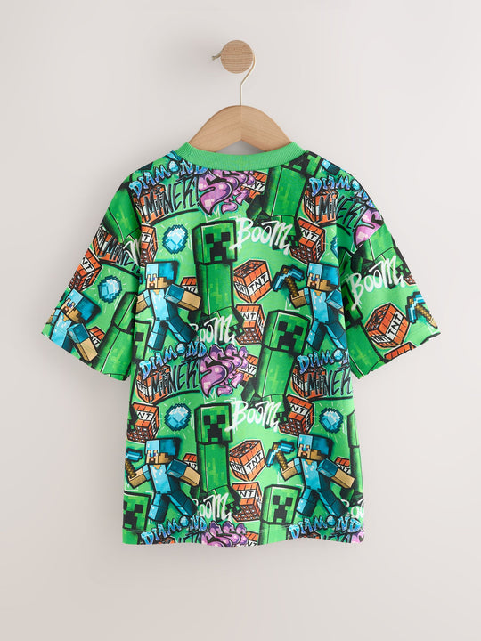 Green All Over Print Single Minecraft T-Shirt 2 Pack (3-16yrs)